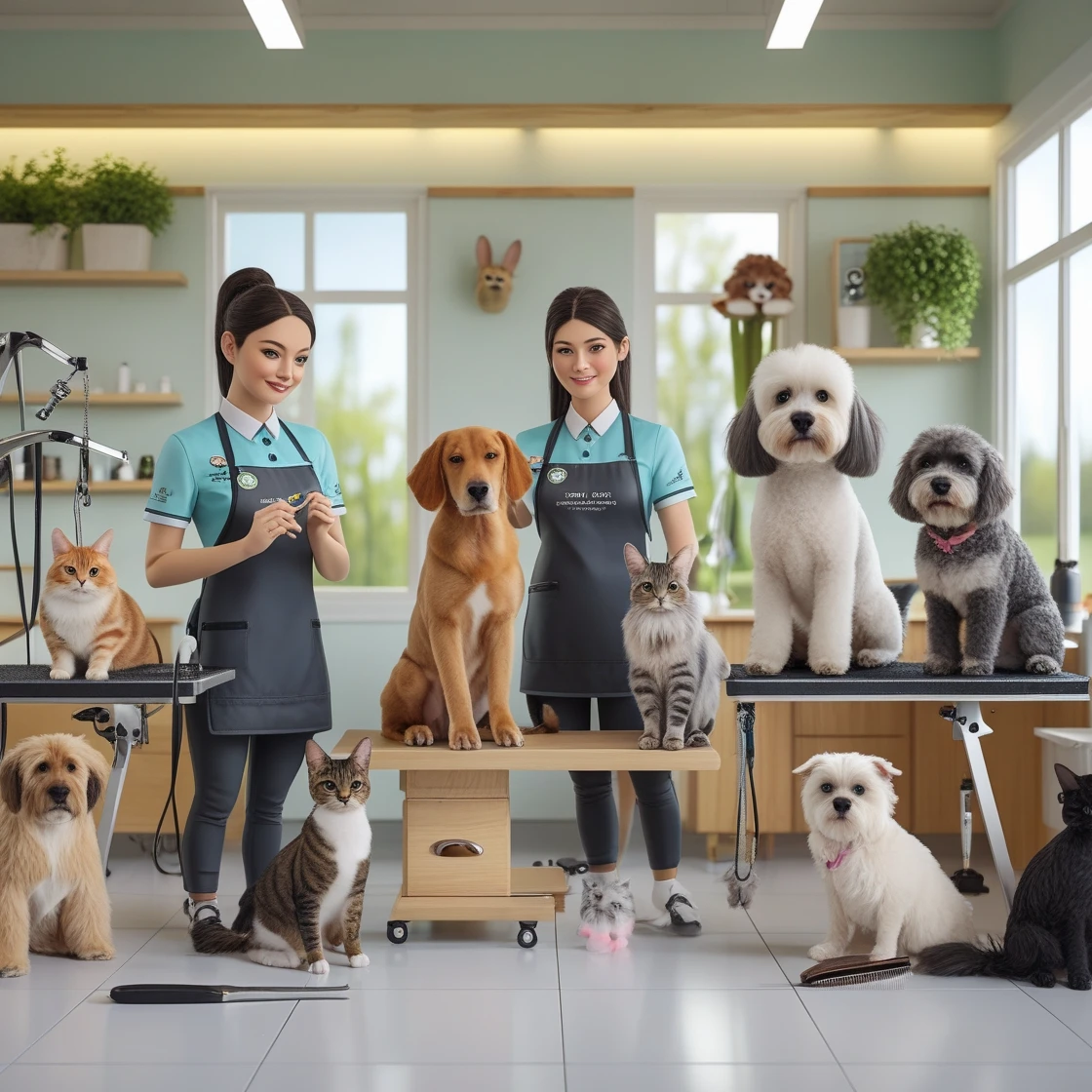 Equipa Pet Grooming com animais